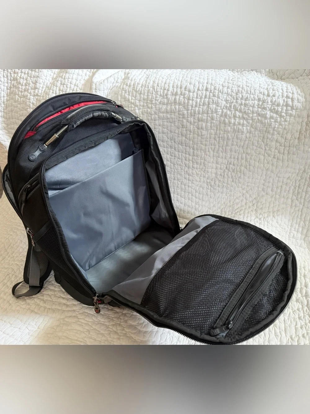 SwissGear Black and Gray Backpack with Red Logo Accent